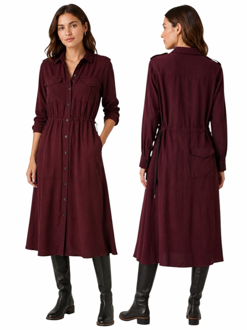 Rag & Bone Oasis Button Down Shirt Dress Waist Tie Deep Red Size XXS